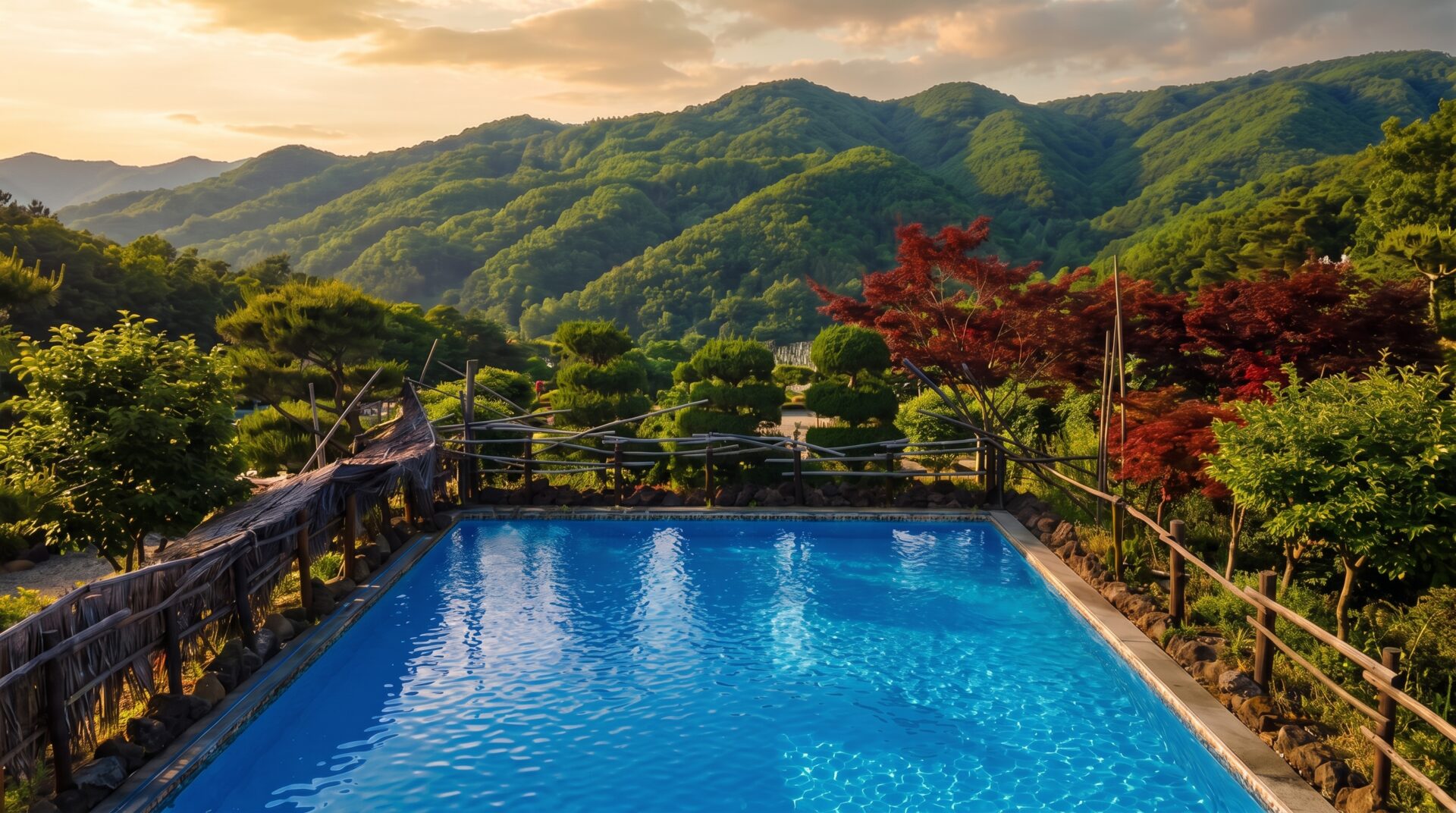 산을 마주한 인피니티풀